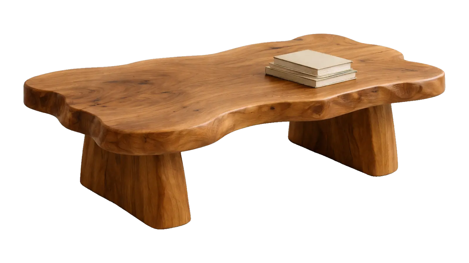 Live edge solid wood coffee table on chunky wooden legs