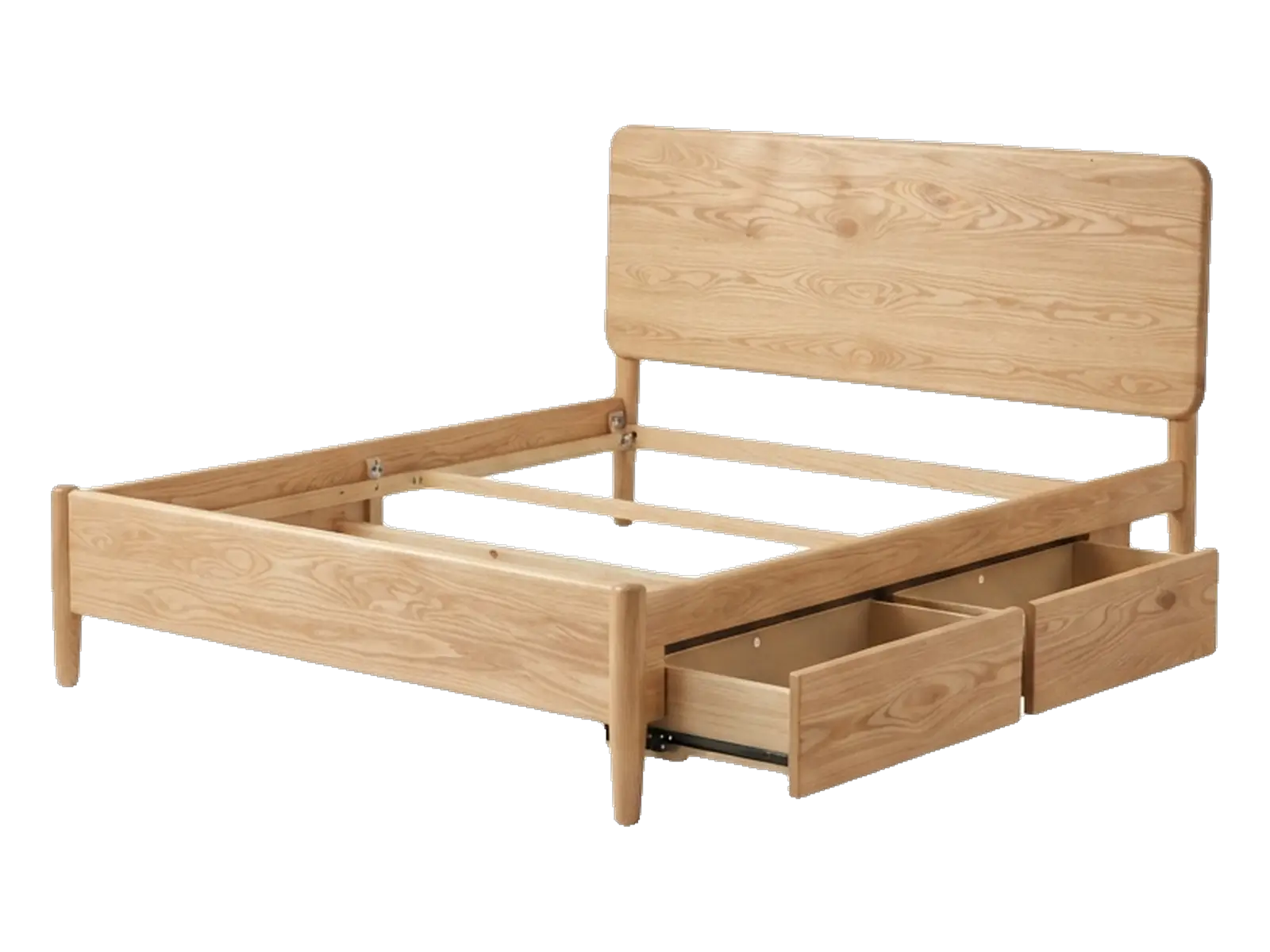 Light wood bed frame with pull-out storage drawers