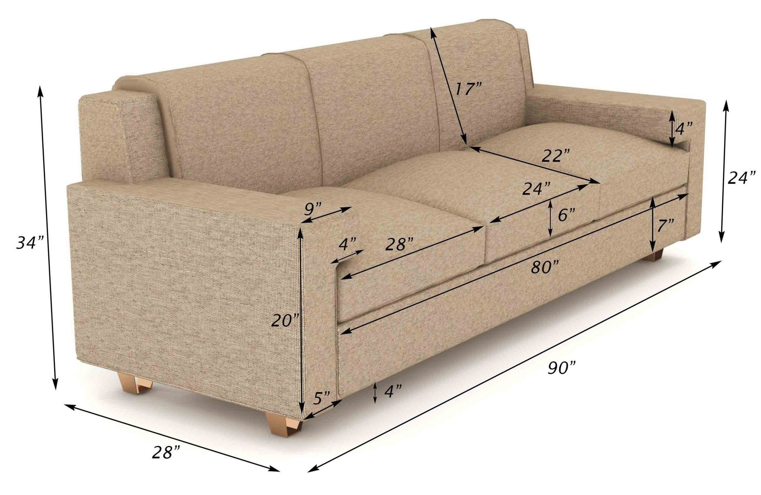 Suhaus-Liam Fabric-Side-3 seater-Beige-Measurement